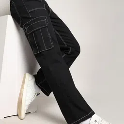 Campus Sutra Black Men Relaxed Fit Clean Look Cotton Cargo Jeans-image-24