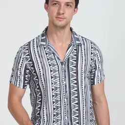 POE Smart Slim Fit Geometric Printed Pure Cotton Casual Shirt-image-59