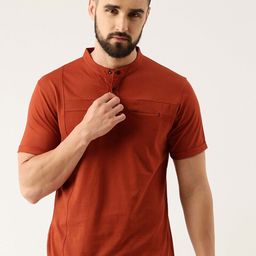 Maniac Men Rust Henley Neck Slim Fit Cotton T-shirt-image-57