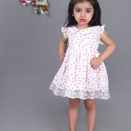 Little Llama Girls Floral Print Peter Pan Collar Flutter Sleeve Fit & Flare Dress-picture-9