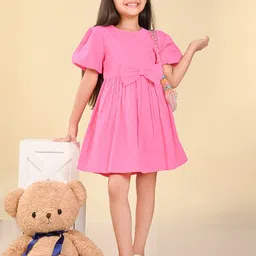 LilPicks Girls Floral Embroidered Puffed Sleeves Cotton Fit & Flare Dress-image-23