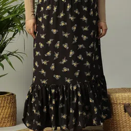 Oxolloxo Women Plus Size Floral Print Elasticated Frill Detailed Long Flare Skirt-image-16
