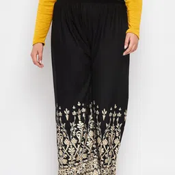 CLORA CREATION PLUS Women Gold-Toned Wide Leg Hem Design Palazzos-52