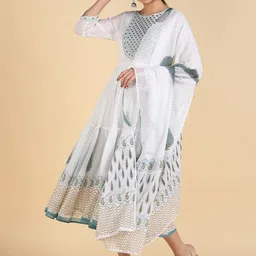 Maaesa Ethnic Motifs Embroidered Fit & Flared Ethnic Dress With Dupatta-28