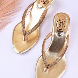 Try Me Gold-Toned Embellished Party Wedge Heels-50
