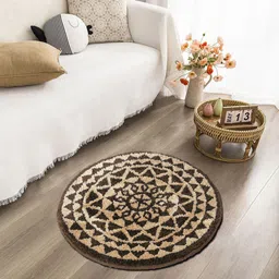 FABINALIV Brown & Beige Geometric Printed Anti-Skid Round Floor Mat-20