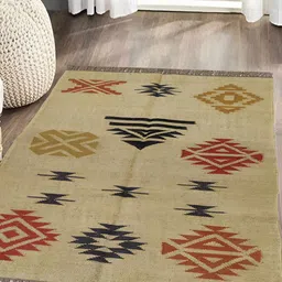 Budhrajrugs Beige & Red Jute Geometric Rectangular Dhurrie-8
