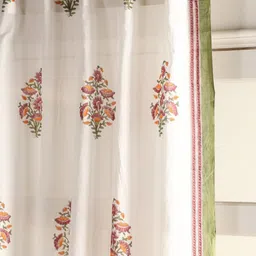 Peepul Tree White & Orange 2 Pieces Floral Sheer Window Curtains-43