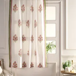 Peepul Tree White & Orange Floral Cotton Sheer Door Curtain-image-27