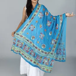 Exotic India Floral Kutch Embroidered Mirror Work Pure Cotton Dupatta-picture-10