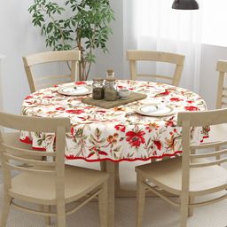 Clasiko  Red Printed Cotton 6-Seater Table Covers-3