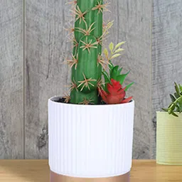 Kuber Industries Green & White Artificial Succulent Plant With Pot-25