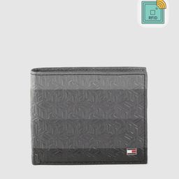 Tommy Hilfiger Men Grey & Black Brand Logo Textured Leather Two Fold Wallet with RFID-picture-49