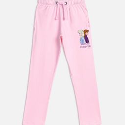 Kids Ville Pink Frozen 2 Printed Cotton Straight Lounge Pants-image-3