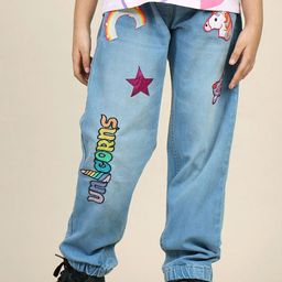 Kids Ville Girls Printed Light Fade Jogger Jeans-image-58