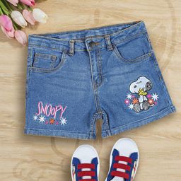Kids Ville Girls Peanuts Printed Regular Fit Denim Shorts-image-94