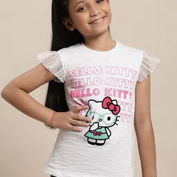 Kids Ville Girls Hello Kitty Printed Pure Cotton Tshirt-image-34