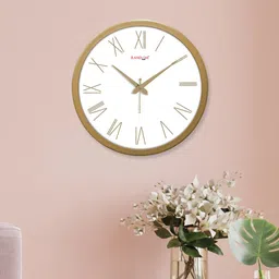 RANDOM Gold-Toned & White Contemporary Wall Clock-57