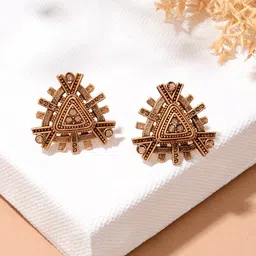 ToniQ Gold-Plated Triangular Studs Earrings-image-8