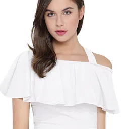 ODETTE Shoulder Straps Cold Shoulder Sleeves Bardot Crop Top-picture-36