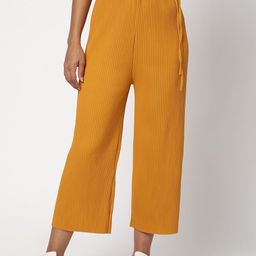 SPYKAR Women Mustard Yellow Loose Fit Pleated Cotton Trousers-picture-18