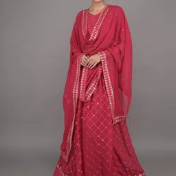 ODETTE Embroidered Mirror Work Ready to Wear Lehenga & Blouse With Dupatta-picture-55