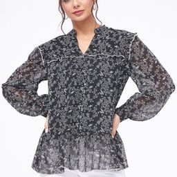 Kibo Floral Printed Mandarin Collar Ruffled Shirt Style Top-image-24