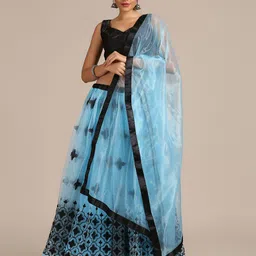 KALINI Thread Work Semi-Stitched Lehenga & Unstitched Blouse With Dupatta-picture-2