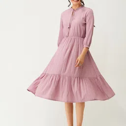 AASK Tie-Up Neck Crepe Fit & Flare Midi Dress-image-23