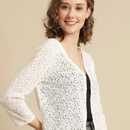 UnaOne Women Self Design Cotton Open Front Crop Shrug-68
