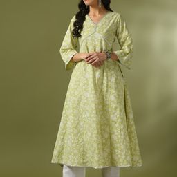 Sangria Floral Printed Pure Cotton Flared Anarkali Kurta & Trousers-image-5