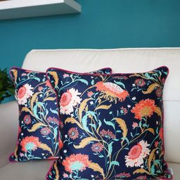 TARA- Sparkling Homes Blue & Green 2-Pieces Floral Square Cushion Covers-image-52