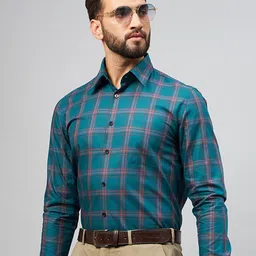 LOUIS STITCH Comfort Regular Fit Checked Spread Collar Cotton Formal Shirt-image-96