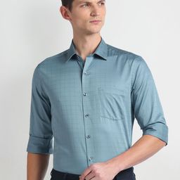 Arrow Spread Collar Slim Fit Grid Tattersall Checks Cotton Autopress Formal Shirt-picture-40