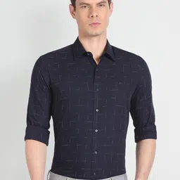 Arrow Slim Fit Checked Spread Collar Formal Shirt-image-85