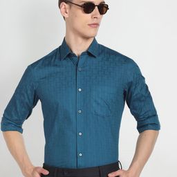 Arrow Slim Fit Grid Tattersall Checks Opaque Cotton Printed Formal Shirt-image-48