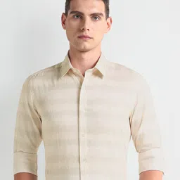 Arrow New York Manhattan Slim Fit Horizontal Striped Twill Weave Cotton Formal Shirt-image-8
