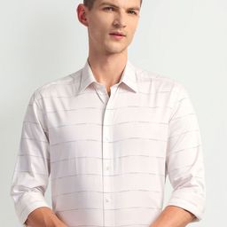 Arrow New York Slim Fit Horizontal Striped Spread Collar Pure Cotton Formal Shirt-picture-7