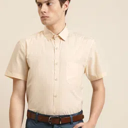 SOJANYA Men Cream-Coloured Solid Classic Regular Fit Cotton Formal Shirt-picture-5