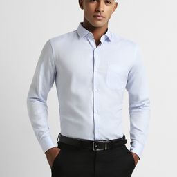 Peter England Elite Slim Fit Textured Self Design Pure Cotton Formal Shirt-image-96