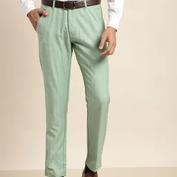 SOJANYA Men Sea Green & Yellow Checked Smart Fit Trousers-image-36