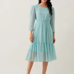 AASK Self Design Gathered Fit & Flare Midi Dress-58
