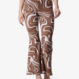 Popwings Women Abstract Printed Smart Flared High-Rise Wrinkle Free Bootcut Trousers-image-39