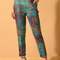 Myshka Women Abstract Printed Comfort Slim Fit Mid-Rise Wrinkle Free Cigarette Trousers-image-19