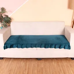 STITCHNEST Green 3 Seater Frill Sofa Cover-image-30