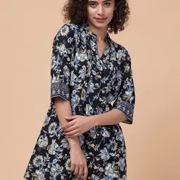 Hive91 Floral Printed Mandarin Collar Tunic-53