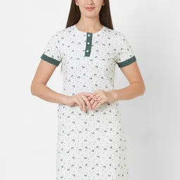 Sweet Dreams Off-White & Green Printed Nightdress-picture-11