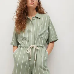 MANGO Green & White Striped Playsuit-picture-21
