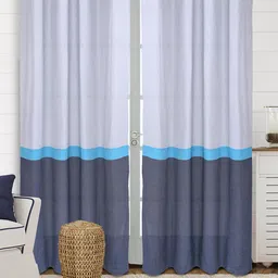 Saral Home 2 Pieces Grey & Blue Colourblocked Cotton Door Curtains-40