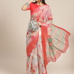 RAJGRANTH Multicoloured Floral Organza Block Print Saree-image-59